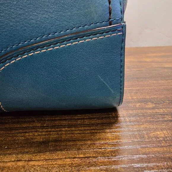 Vintage Coach Hampton Turn Lock Teal/Turquoise Leather Carry All Satchel Bag - Picture 11 of 16